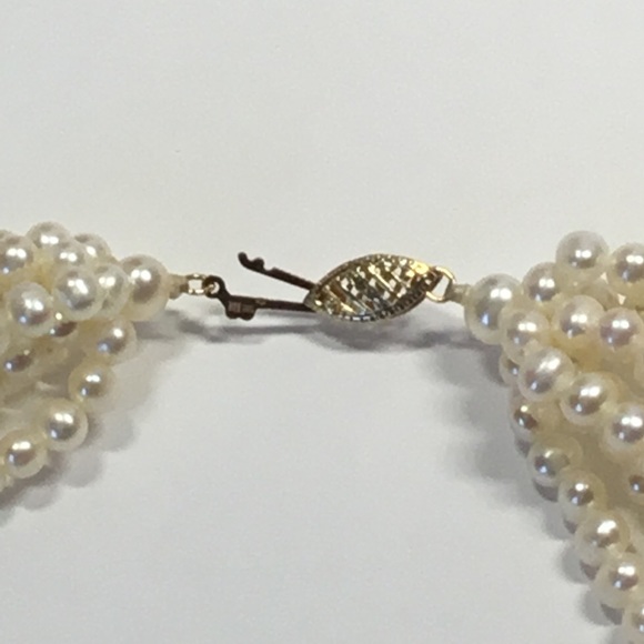 7 Strand Twisted Pearl Necklace 14 KT gold Clasp - Picture 6 of 8